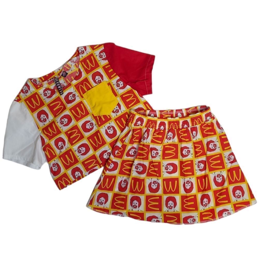 McDonald's vintage handmade crop top and mini‎ skirt set Ronald McDonald XS